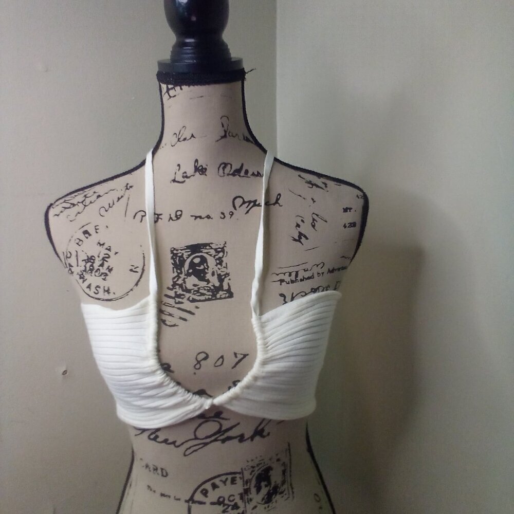Forever 21 Tube Top Women M Cut-Out Tie Front Ribbed Cream